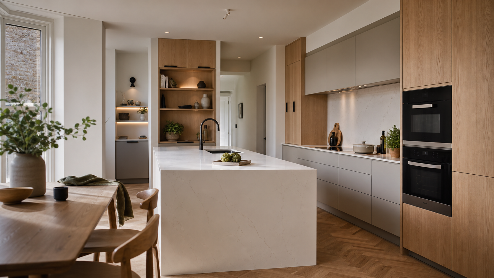 Contemporary oak and stone kitchen